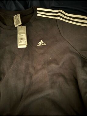 adidas Black Crewneck Sweater with White Shoulder Stripes